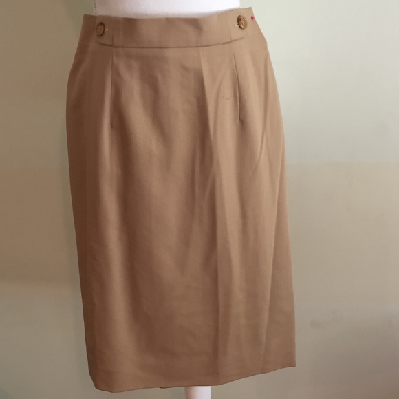 CARLISLE khaki/tan pencil skirt with waist buttons - Picture 1 of 4
